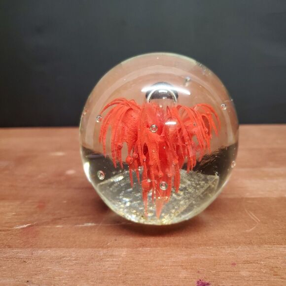 Red Volcanic Burst Eruption Jellyfish Glass Paperweight - Picture 2 of 12